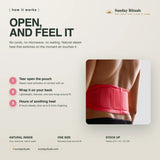 HydroHeat Back: open the pouch, wrap on your back, hours of soothing heat