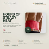 HydroHeat Back features: wire-free steam heat, 8h plus 8h relief, discreet