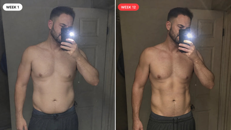 Customer progress photos, week one compared with week twelve