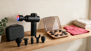 The Sunday Rituals range arranged on oak shelving